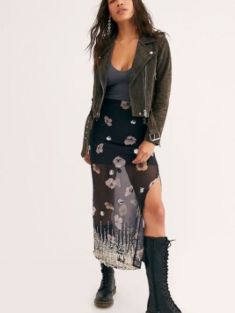 Free People -Bali dipped in shine-size 12. Floral Sheer Maxi Skirt w/ sequins